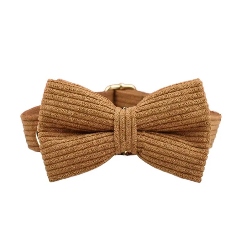 Brown ribbed bow tie on a white background