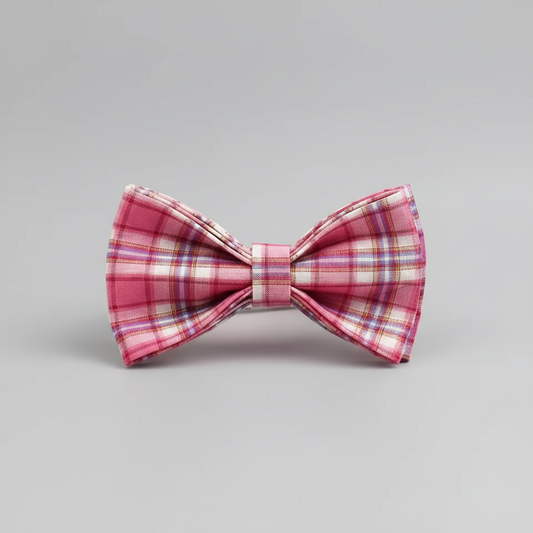 Plaid bow tie on a gray background