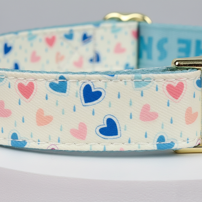 Dog collar with heart pattern on a light gray background