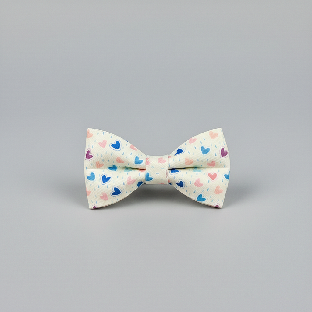 Bow tie with heart pattern on a gray background