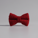 Red textured bow tie on a light gray background