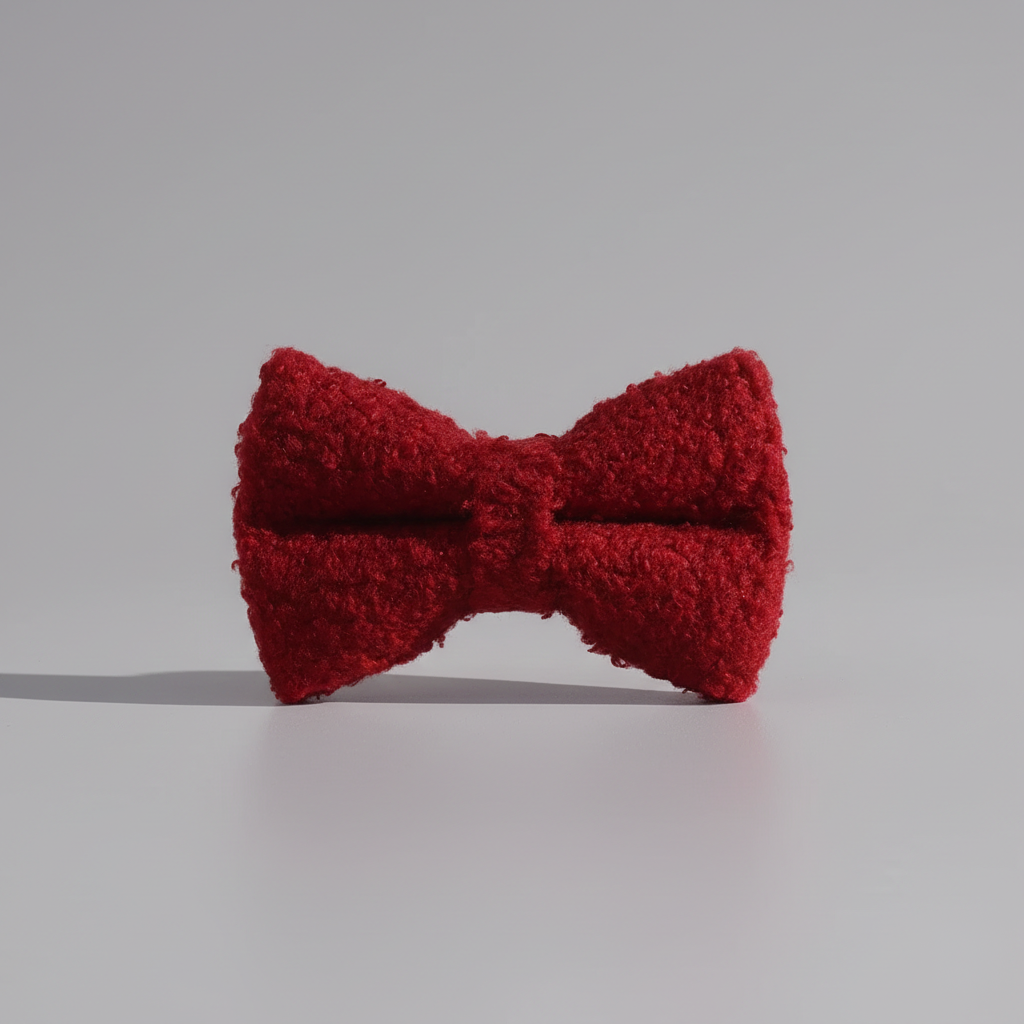 Red textured bow tie on a light gray background