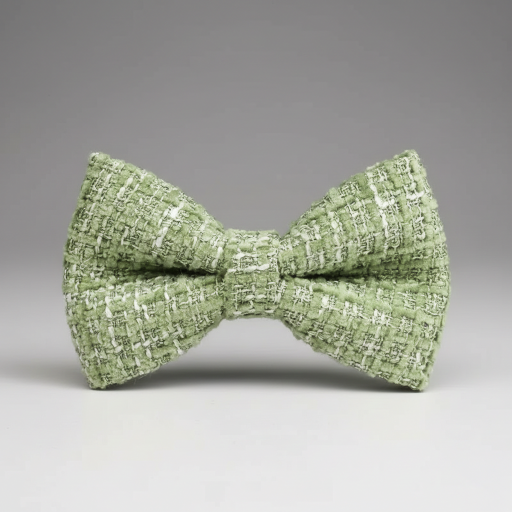 Green textured bow tie on a gray background