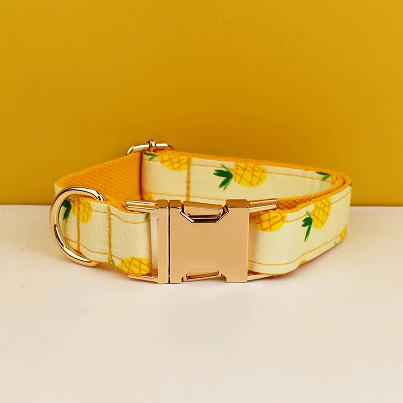 Dog collar with pineapple pattern on a yellow background