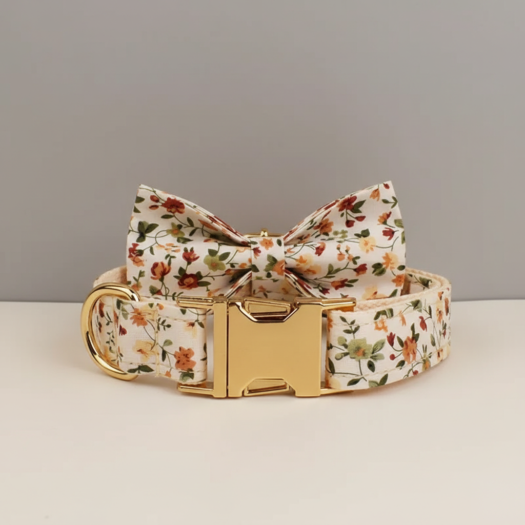 collar and bow with floral pattern