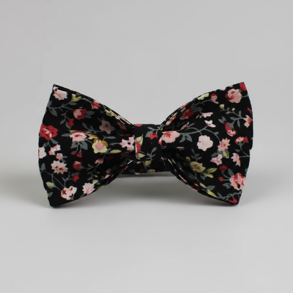 Floral patterned bow tie on a gray background