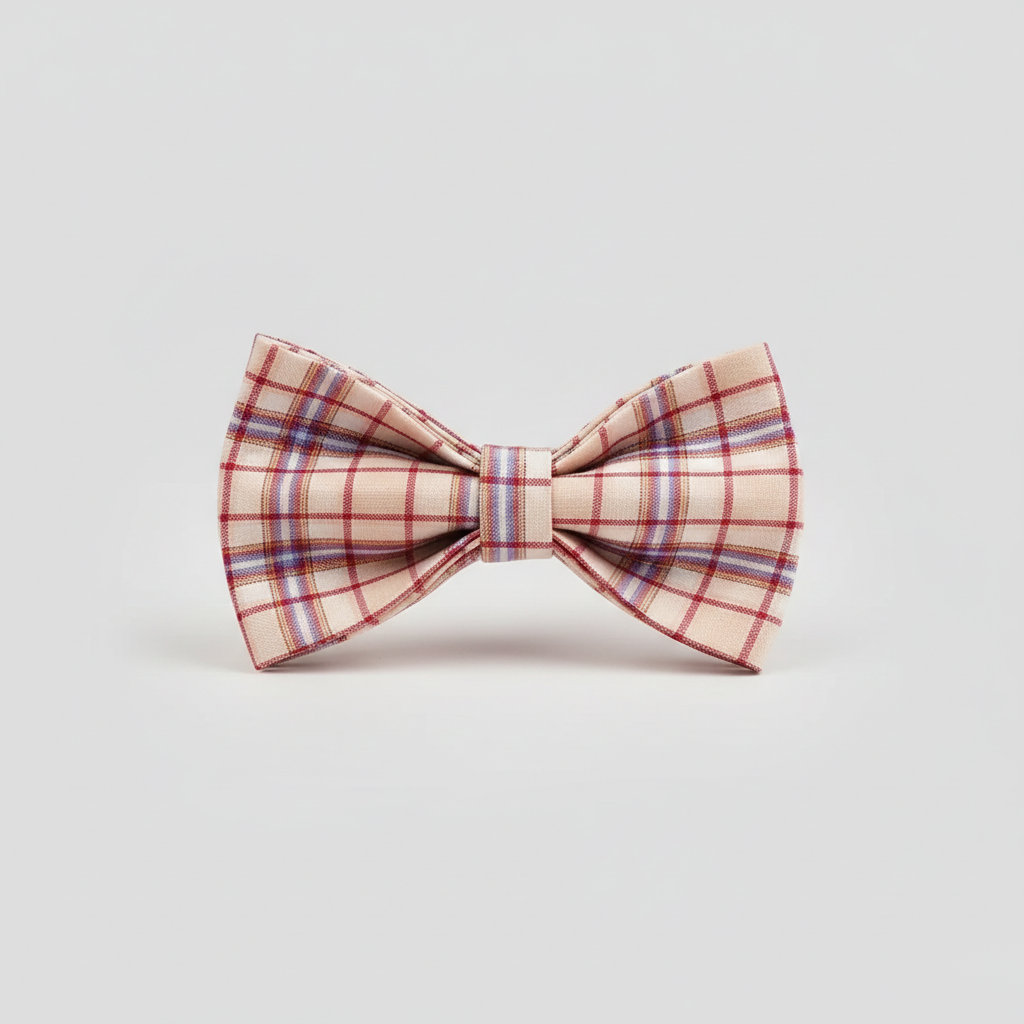Plaid bow tie on a light gray background